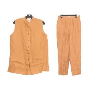 Talbots Vintage Set Linen Minimalist Lagom Coastal Grandma Boho Button Orange 14